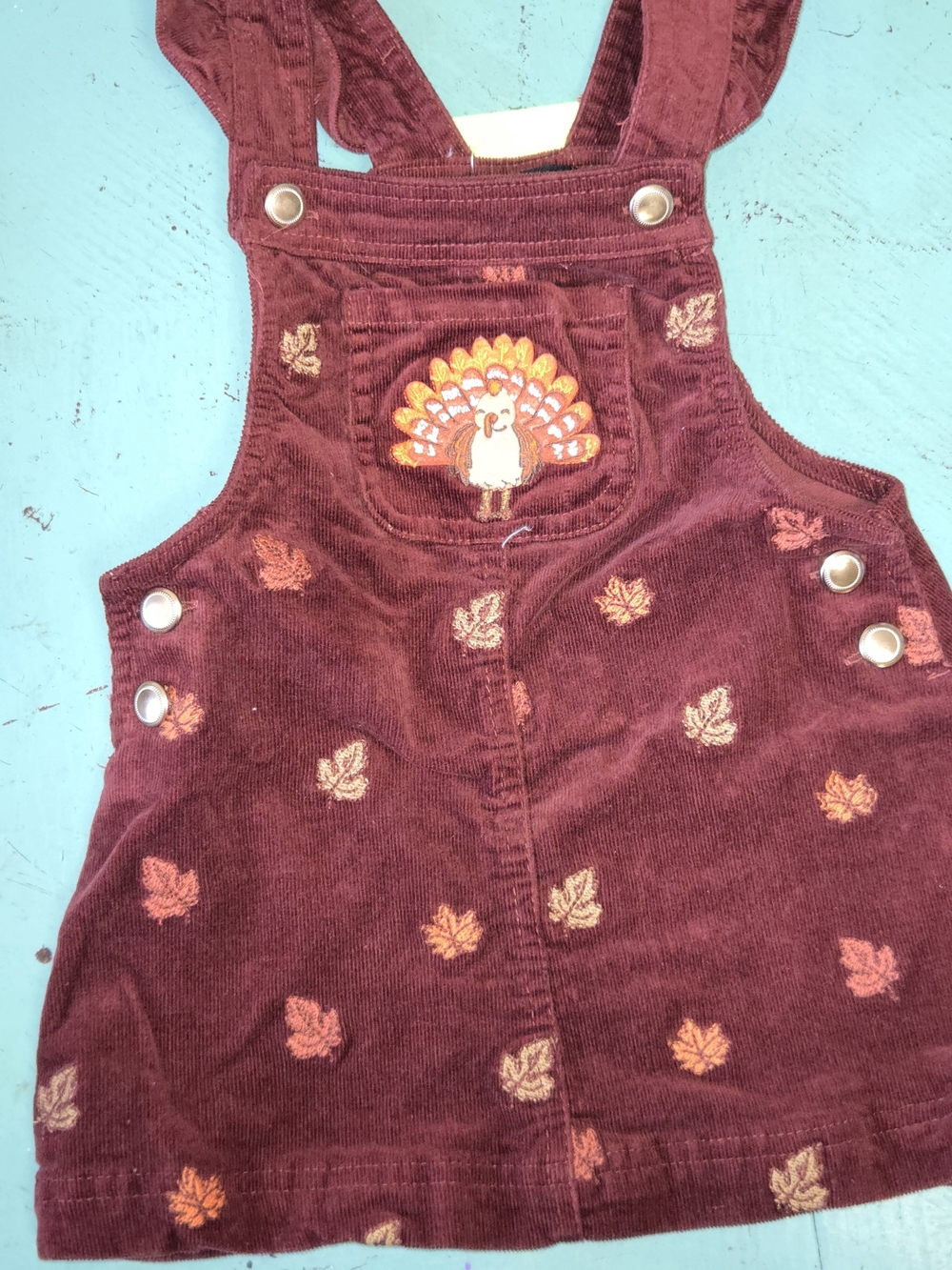Cynthia Rowley Burgundy Corduroy Overall Dress with Turkey Embroidery